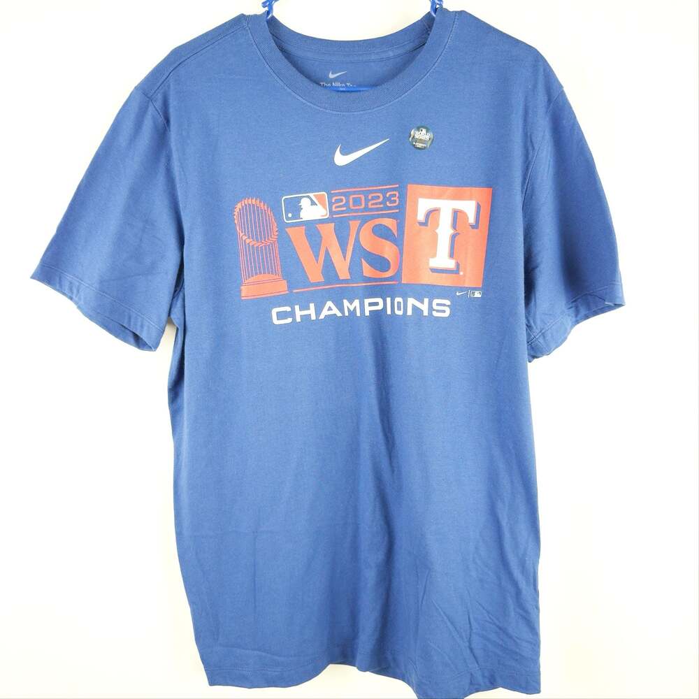 Nike Texas Rangers 2023 World Series Champions Trophy Lockup T-Shirt, Men's L